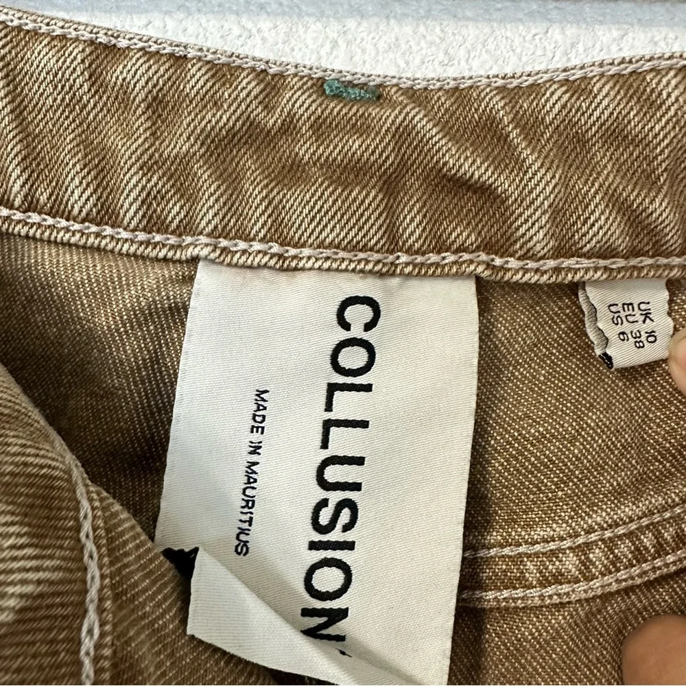 COLLUSION 90s Dad long line denim shorts‎ in sand Size 6